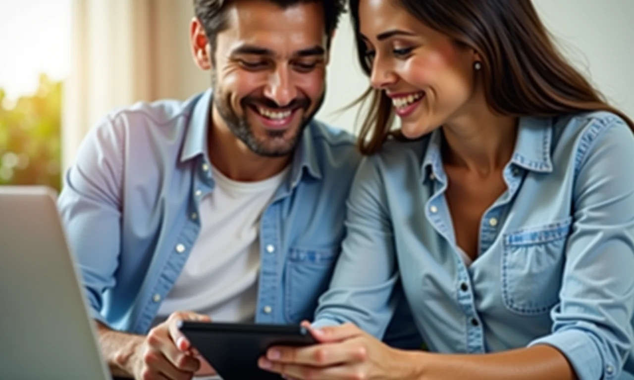 Casal planejando o orçamento da lua de mel.