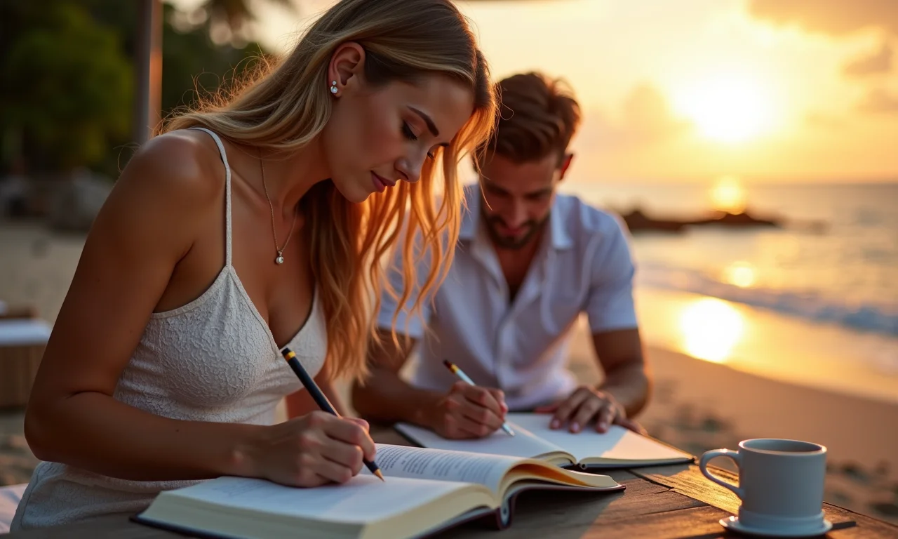 Casal planejando roteiro de lua de mel em Angra dos Reis.