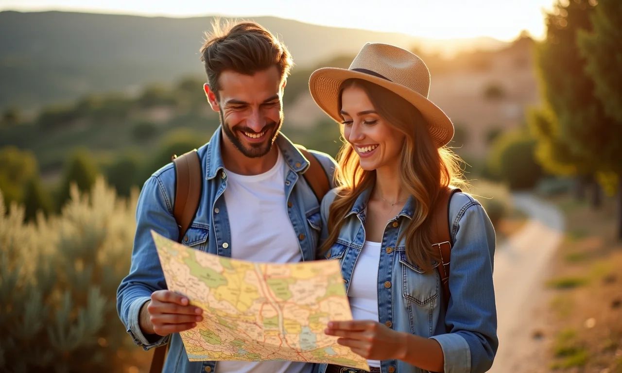 Casal planejando roteiro na Provence.