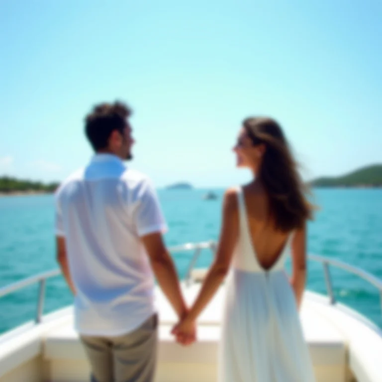 Casal se despedindo de Boipeba, Bahia.