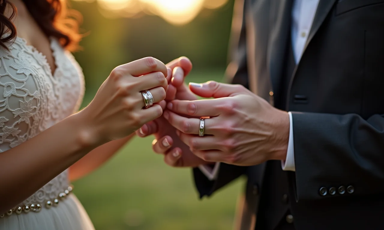 Casal trocando votos personalizados em casamento com celebrante amigo.