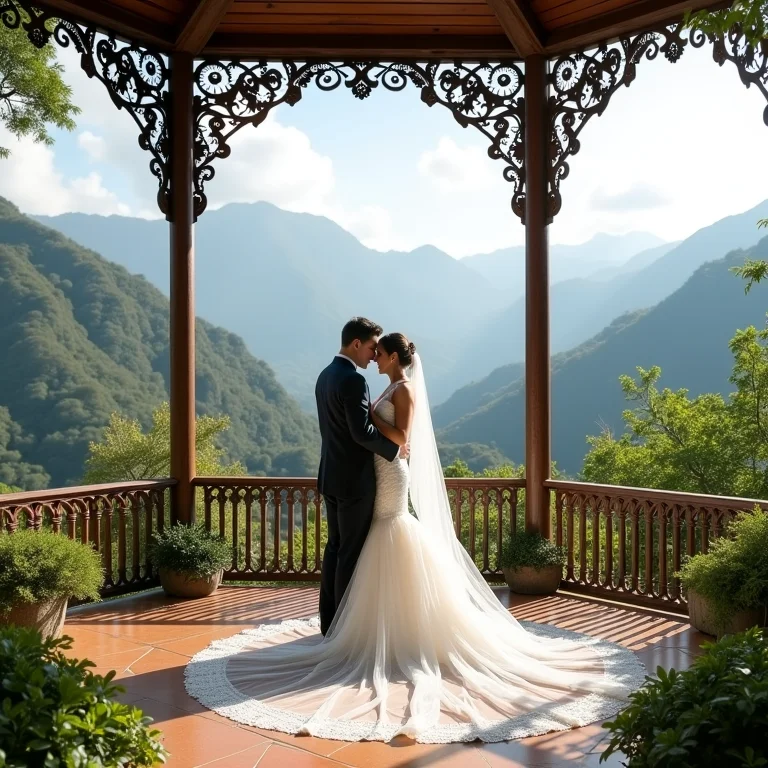 Casamento com vista: Gazebo com vista panorâmica da paisagem brasileira.