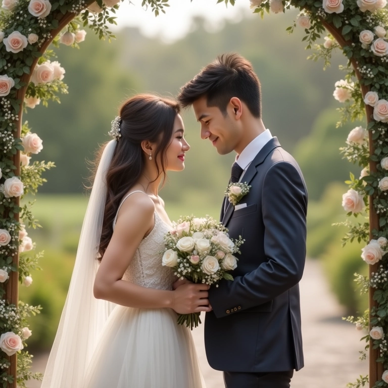Casamento sem cerimonialista com noivos decorando o espaço.