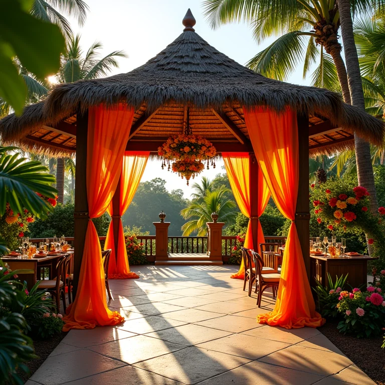 Casamento temático: Gazebo decorado para um casamento com tema de carnaval.