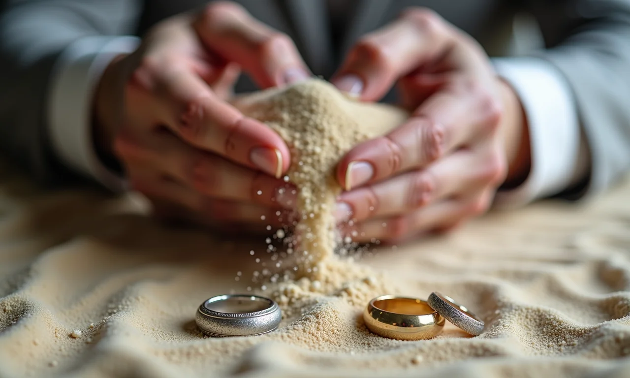 Cerimônia das areias com alianças, um símbolo de união.