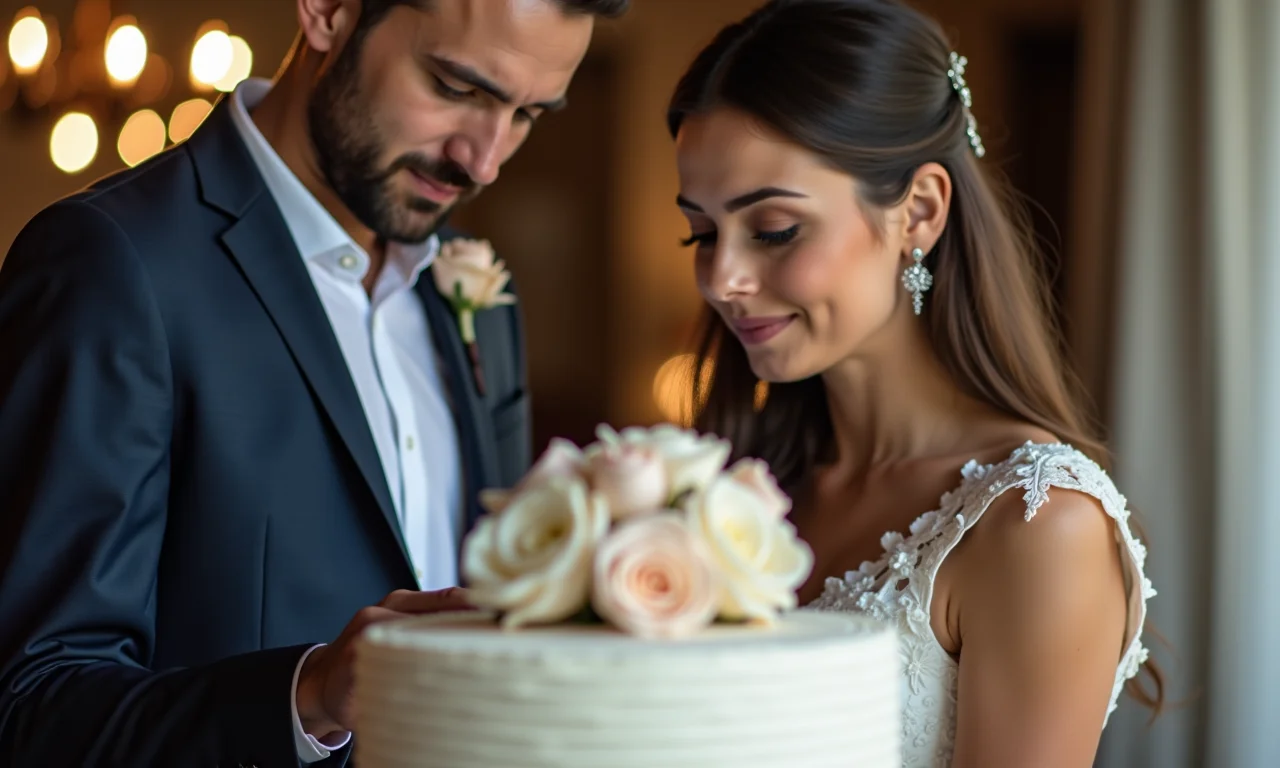 Cerimonialista resolvendo imprevistos com o bolo de casamento.