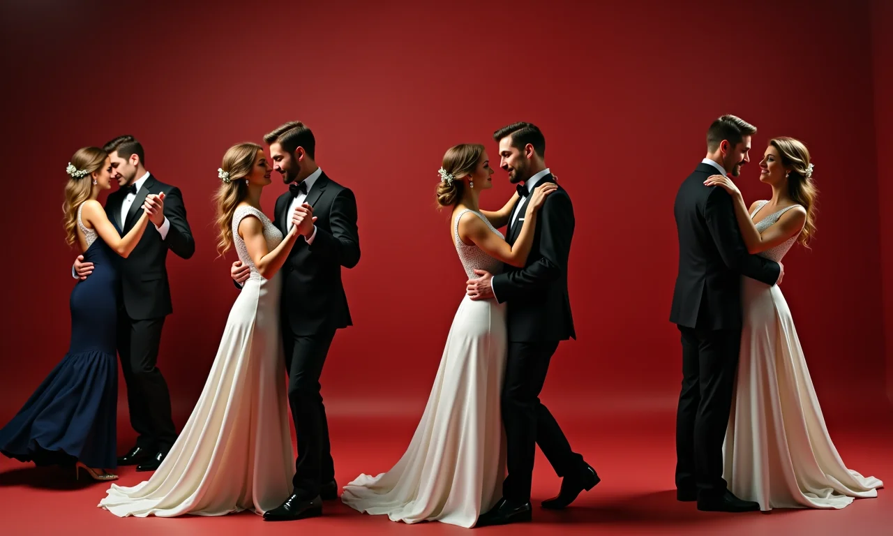 Colagem de diferentes estilos de dança para a primeira dança.