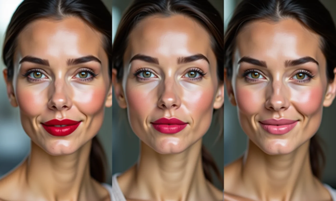 Comparação de cores de batom em pele madura.