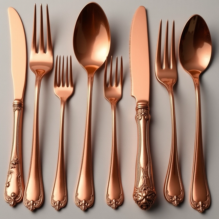 Comparativo de preços e modelos de talheres de cobre para diferentes orçamentos.