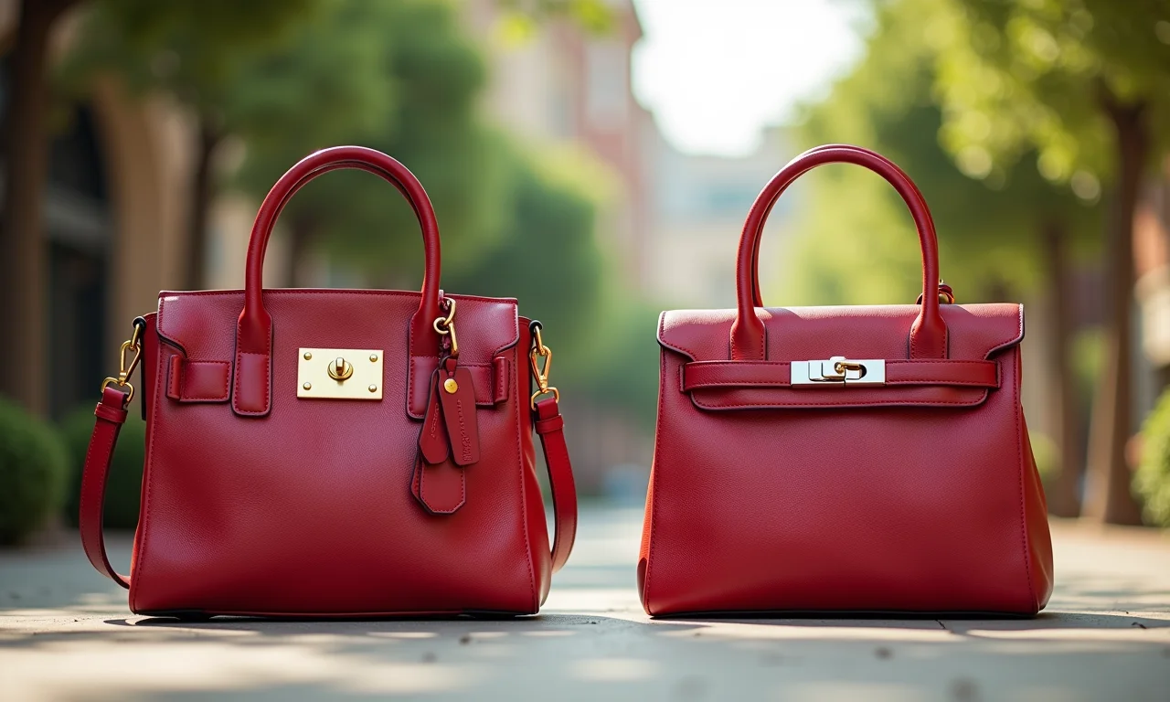 Comparativo entre bolsa de grife e bolsa acessível.