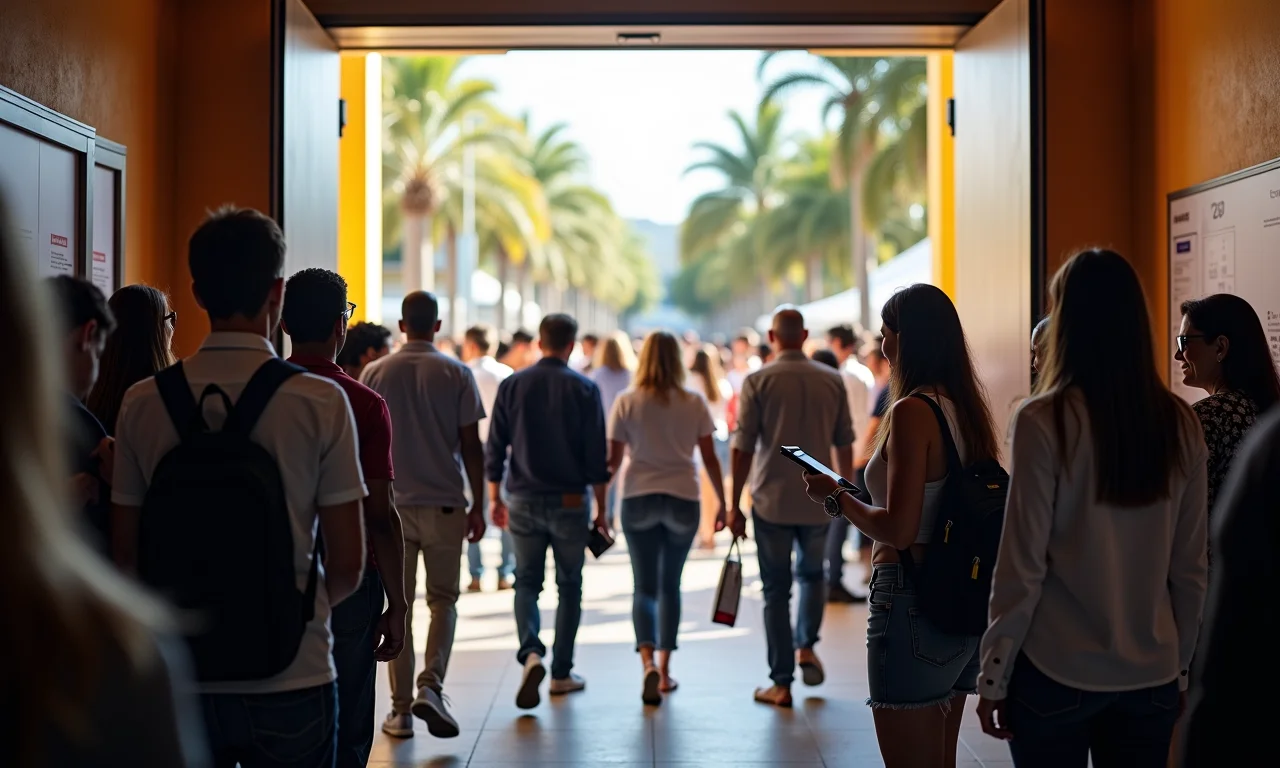 Controle de acesso em evento: seguranças verificando identidades dos participantes.