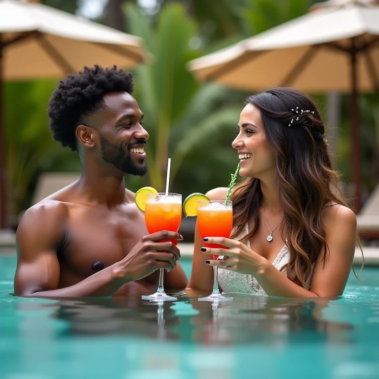 Convidados aproveitando a piscina em um casamento com hospedagem