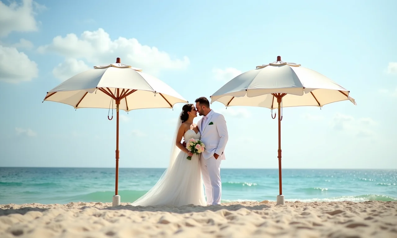 Cuidados especiais com ombrelones para casamentos na praia.