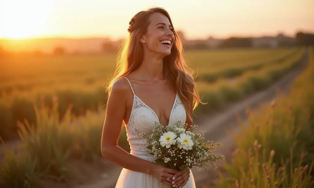Maid of Honor: O Papel da Dama de Honra Principal Dama de honra principal sorrindo com buquê em casamento vibrante.