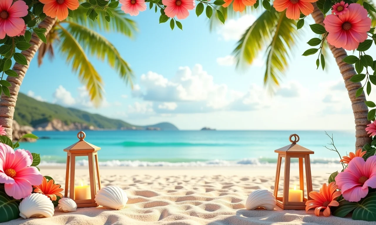 Decoração charmosa e romântica para casamento na praia.