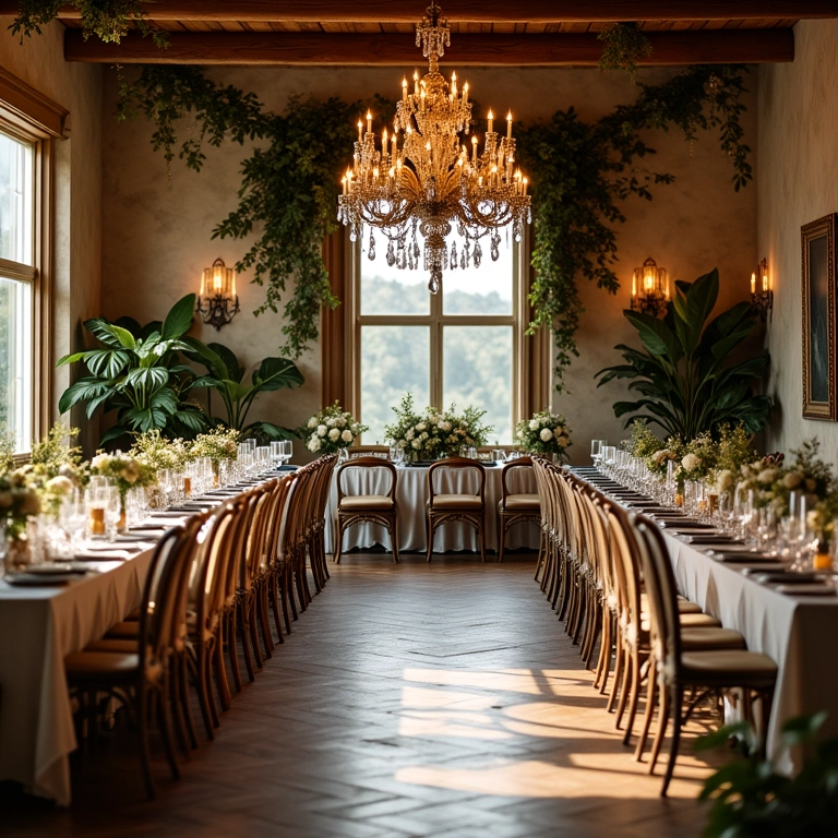 Decoração de casamento com toques de dourado em preto e branco.