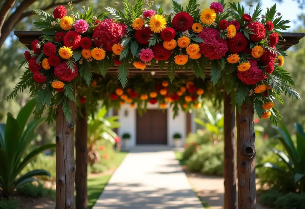 Decoração de casamento: Gazebo floral exuberante com flores brasileiras.