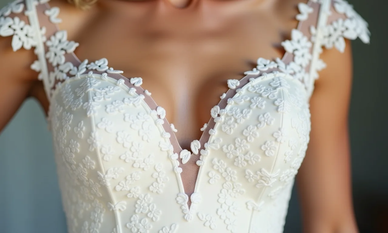 Detalhe da revista Constance Zahn Casamentos com vestido de renda.