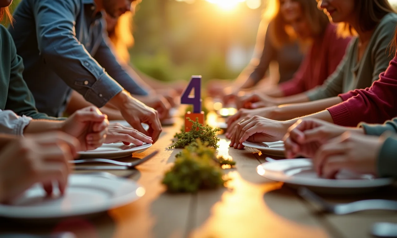 Detalhe de mãos criando numerações criativas para mesas.