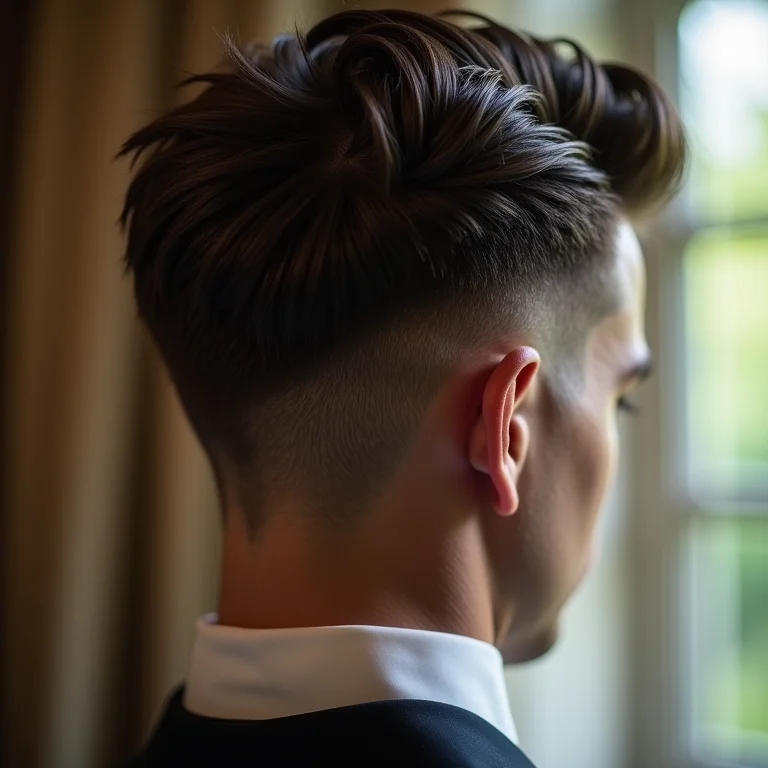Detalhe do corte de cabelo impecável do noivo