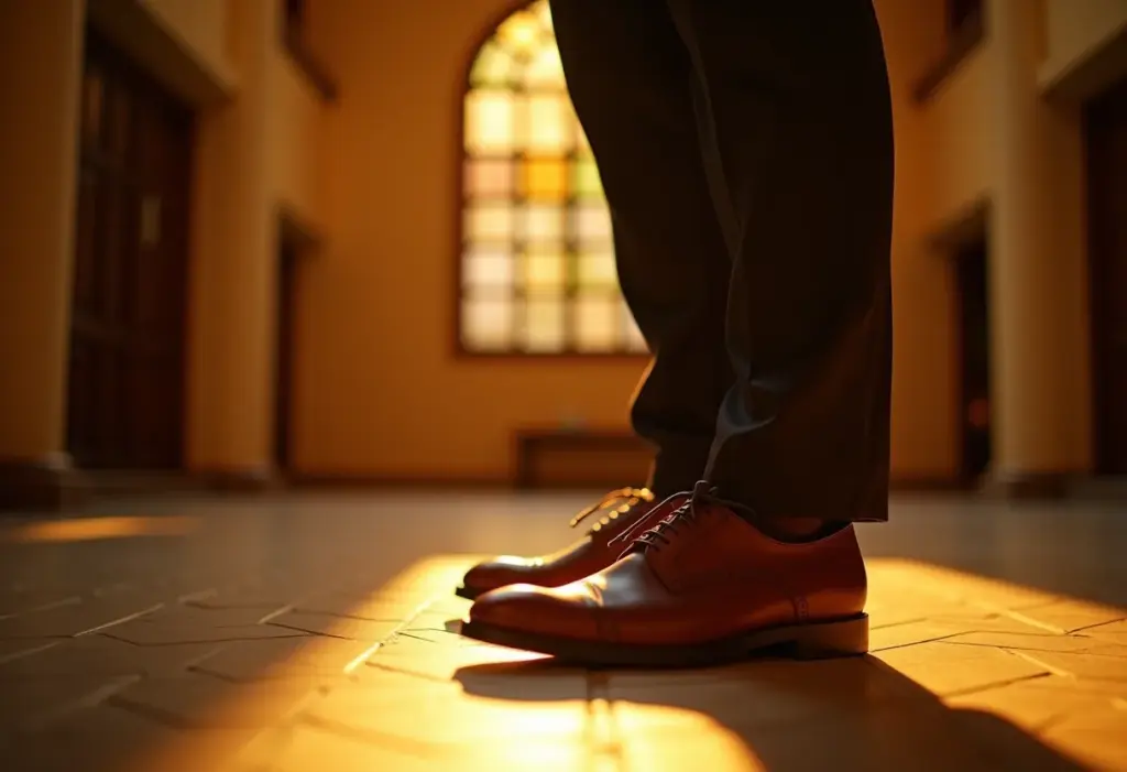 Sapato do noivo: o guia definitivo para arrasar no altar! Detalhe dos sapatos Oxford do noivo em casamento clássico no Brasil