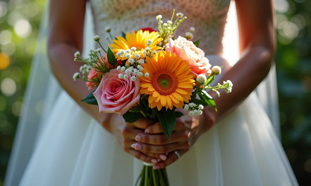 Detalhes de um buquê de flores.