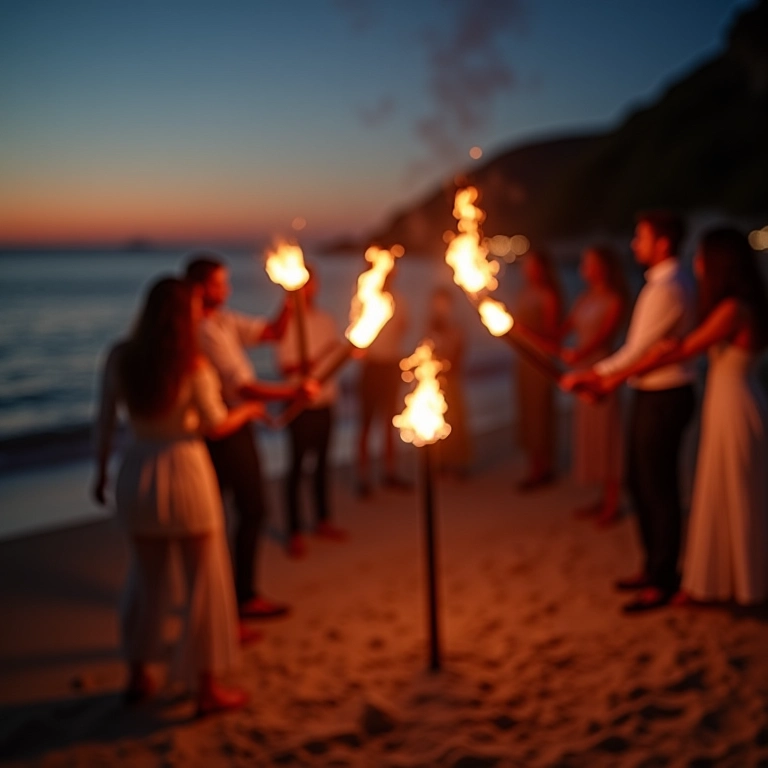 Dicas de segurança para usar tochas em casamentos na praia.