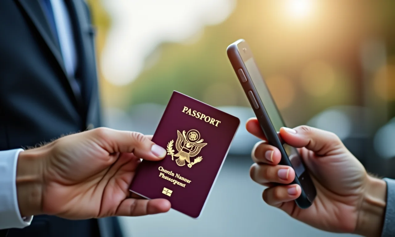 Digitalizando documentos de viagem no celular.