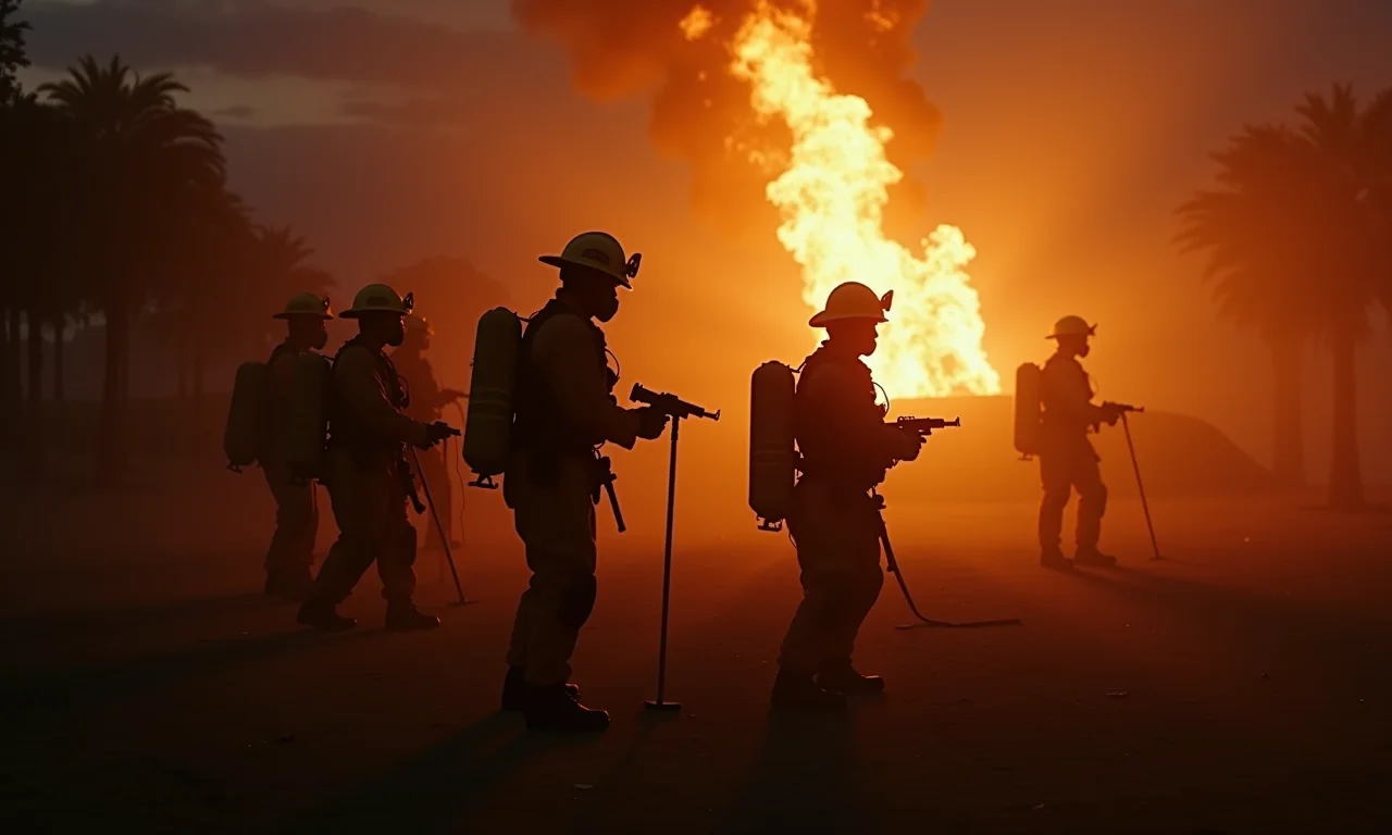 Equipe de brigadistas treinando para combate a incêndios em evento.