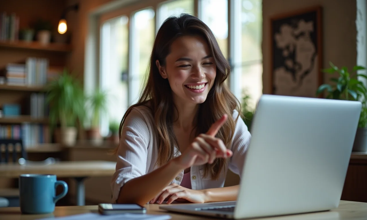 Especialista compartilhando dicas de economia para lua de mel em um laptop.