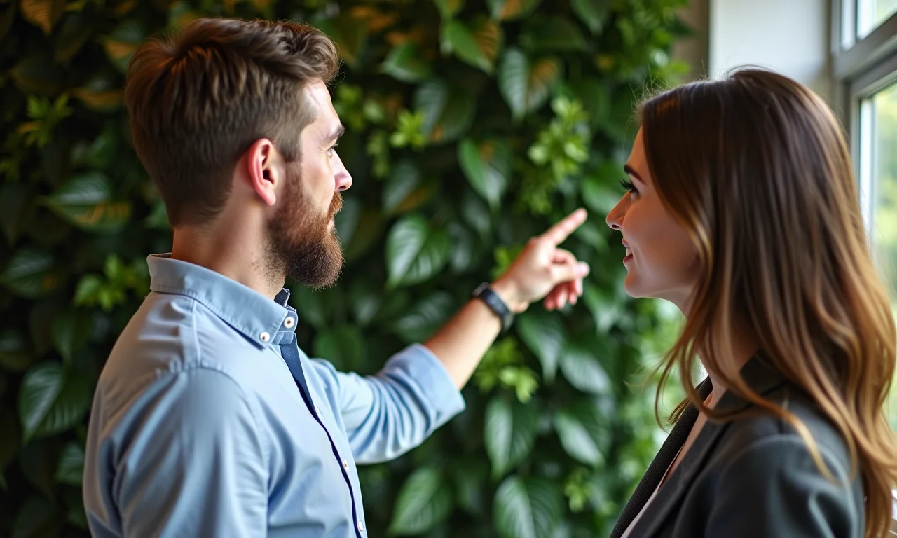 Especialista dando dicas sobre painéis de folhagens para casamento.