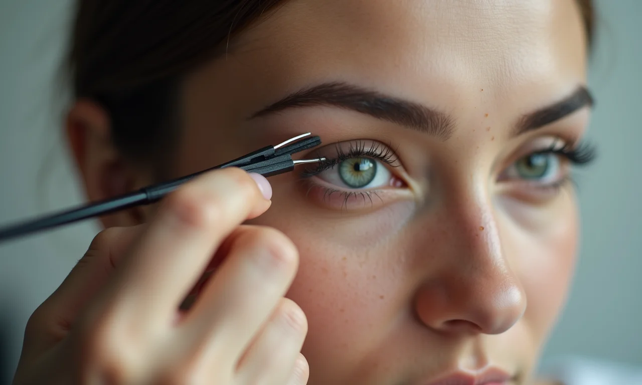 Especialista em design de sobrancelhas modelando sobrancelhas com pinça.