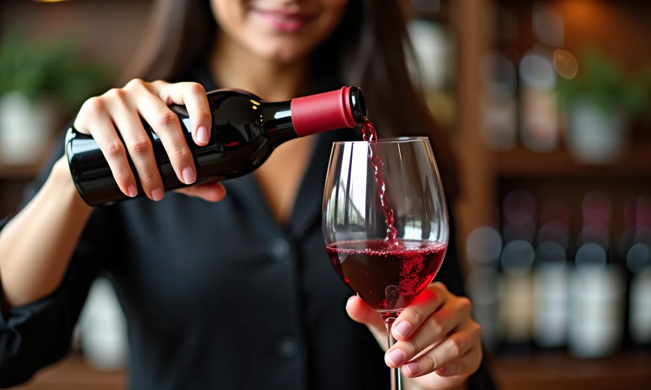 Especialista servindo vinho durante cerimônia com elegância.