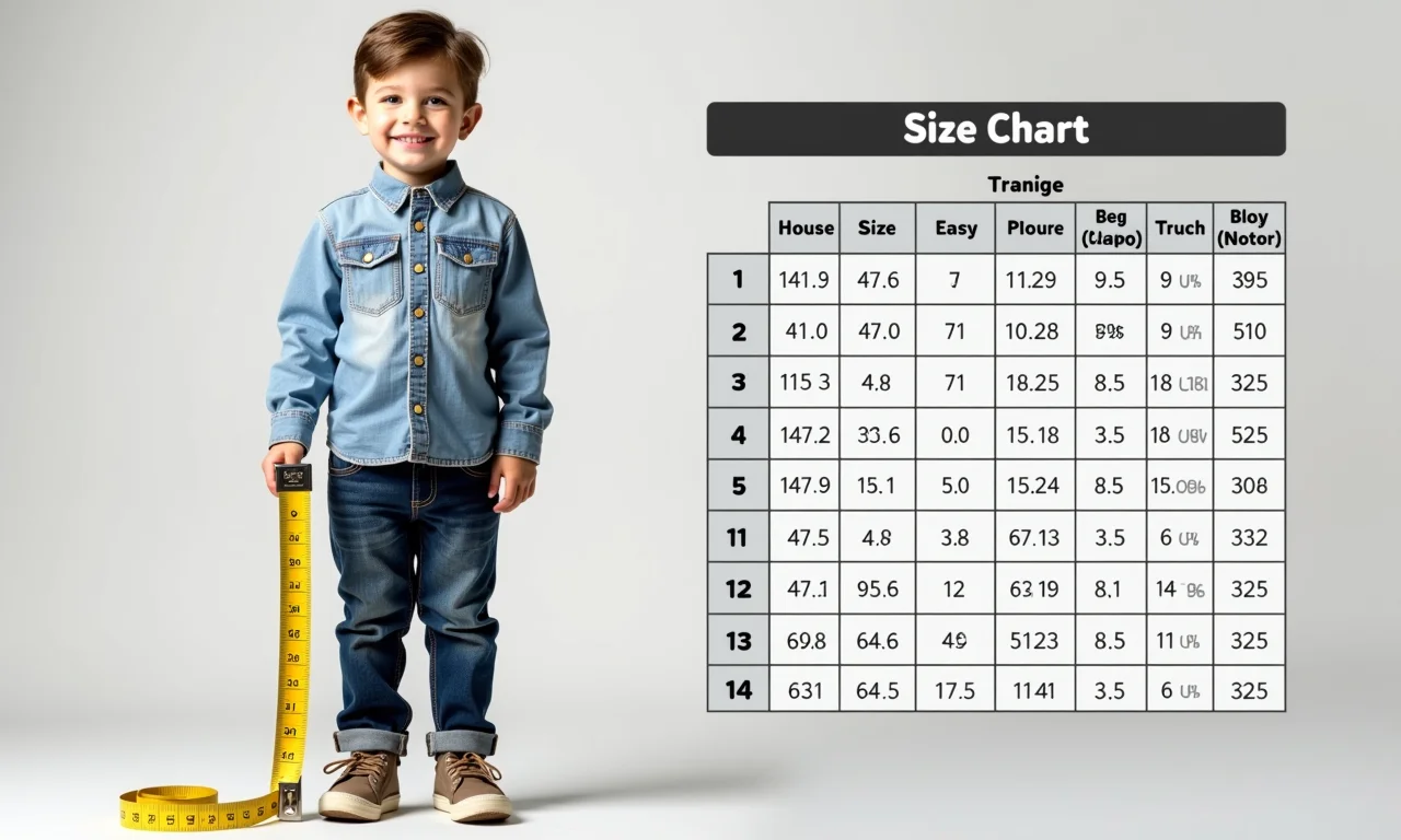 Fita métrica e tabela de tamanhos para roupa de pajem.