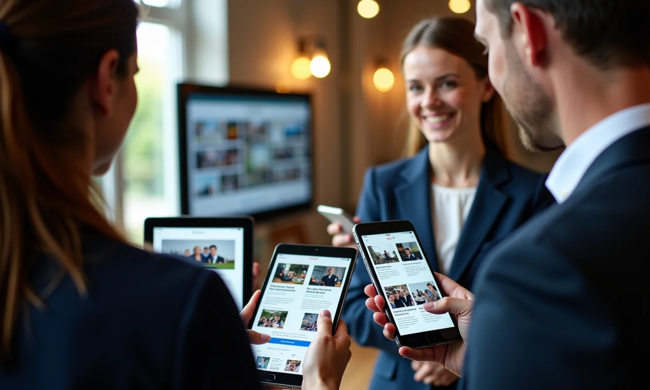 Fornecedores de festa analisando o mesmo mood board digital.