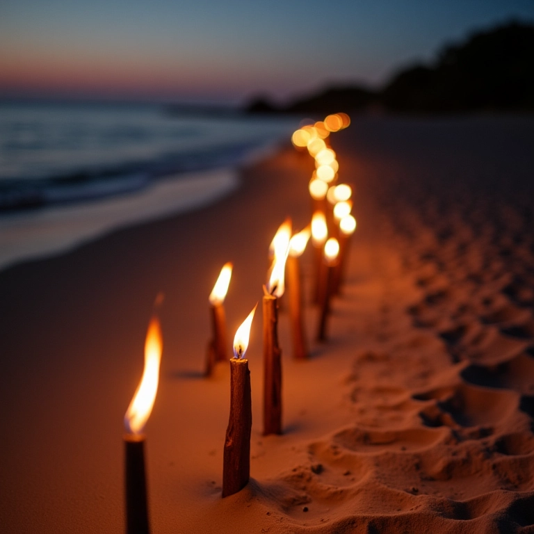 Ideias de locais para usar tochas na decoração de casamento na praia.