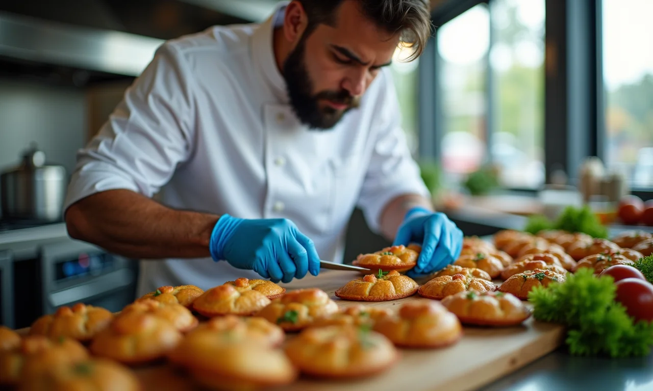 Inspeção de segurança alimentar em evento, garantindo a qualidade dos alimentos.