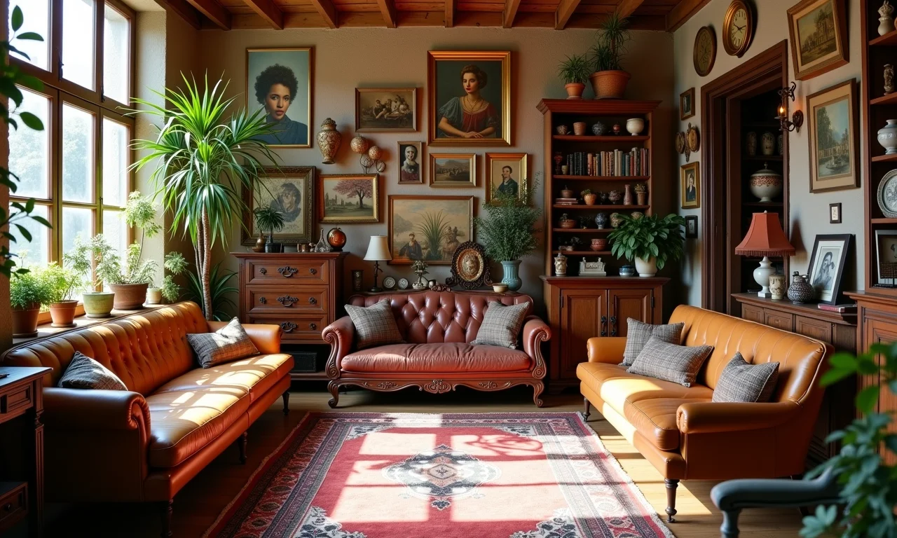 Interior de loja de móveis vintage com itens antigos.