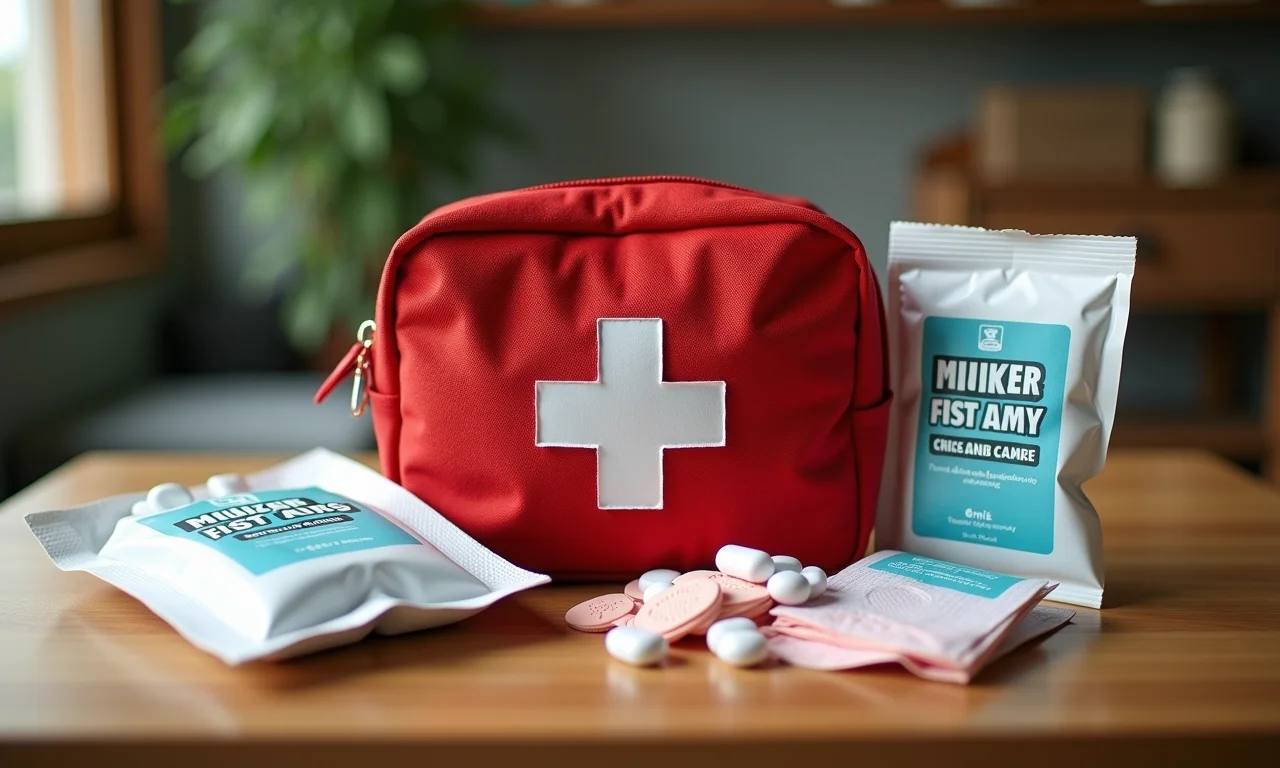 Itens para imprevistos de saúde em kit de emergência.