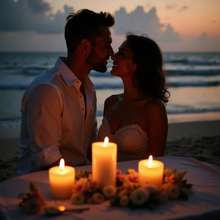 Jantar romântico à luz de velas na Praia da Boca da Barra, Boipeba.