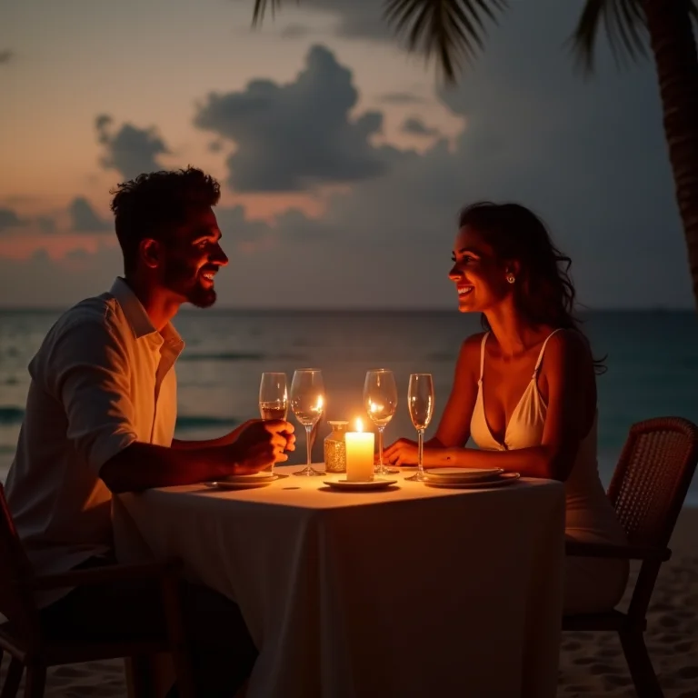 Jantar romântico à luz de velas na praia em Punta Cana