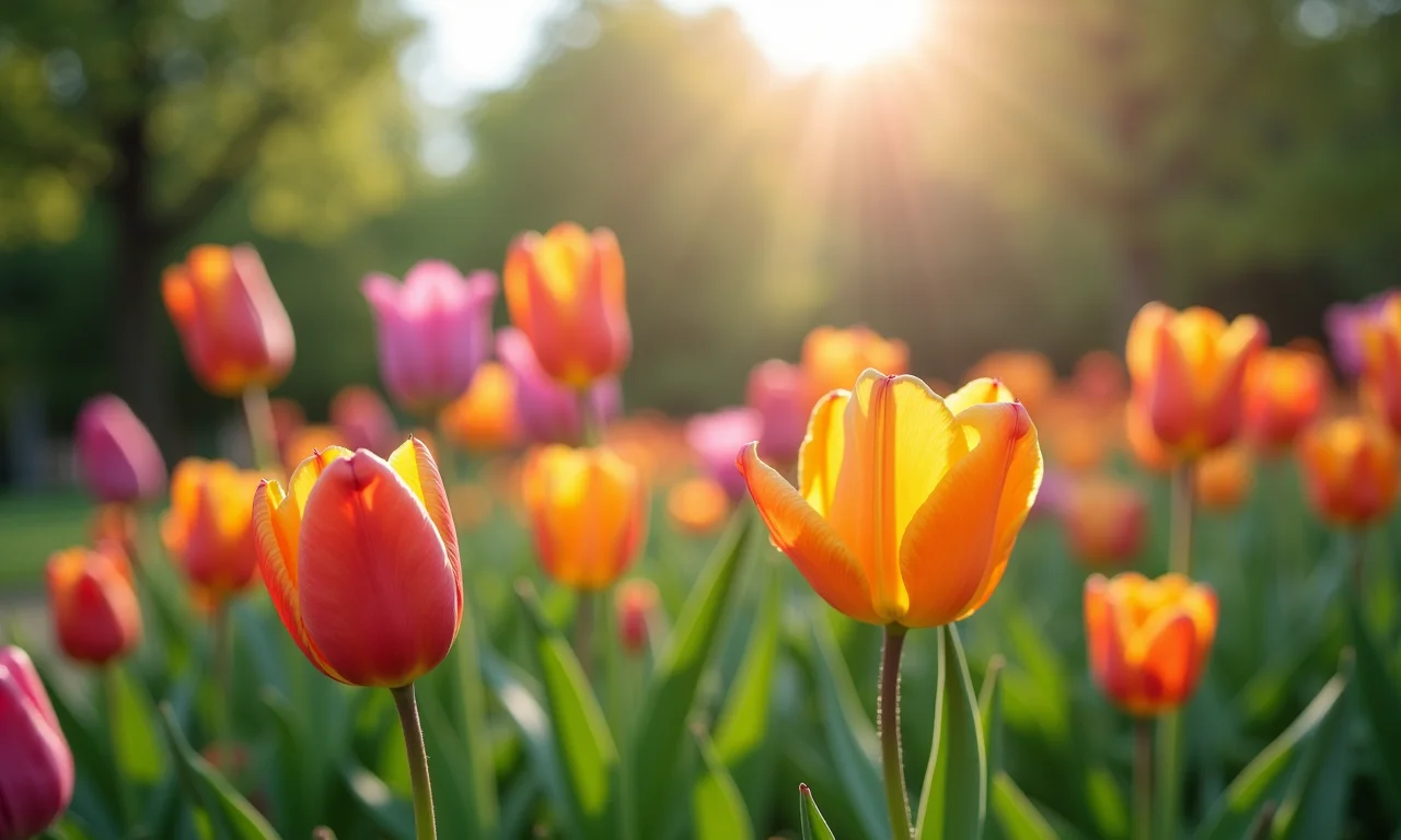 Jardim botânico florido na primavera.