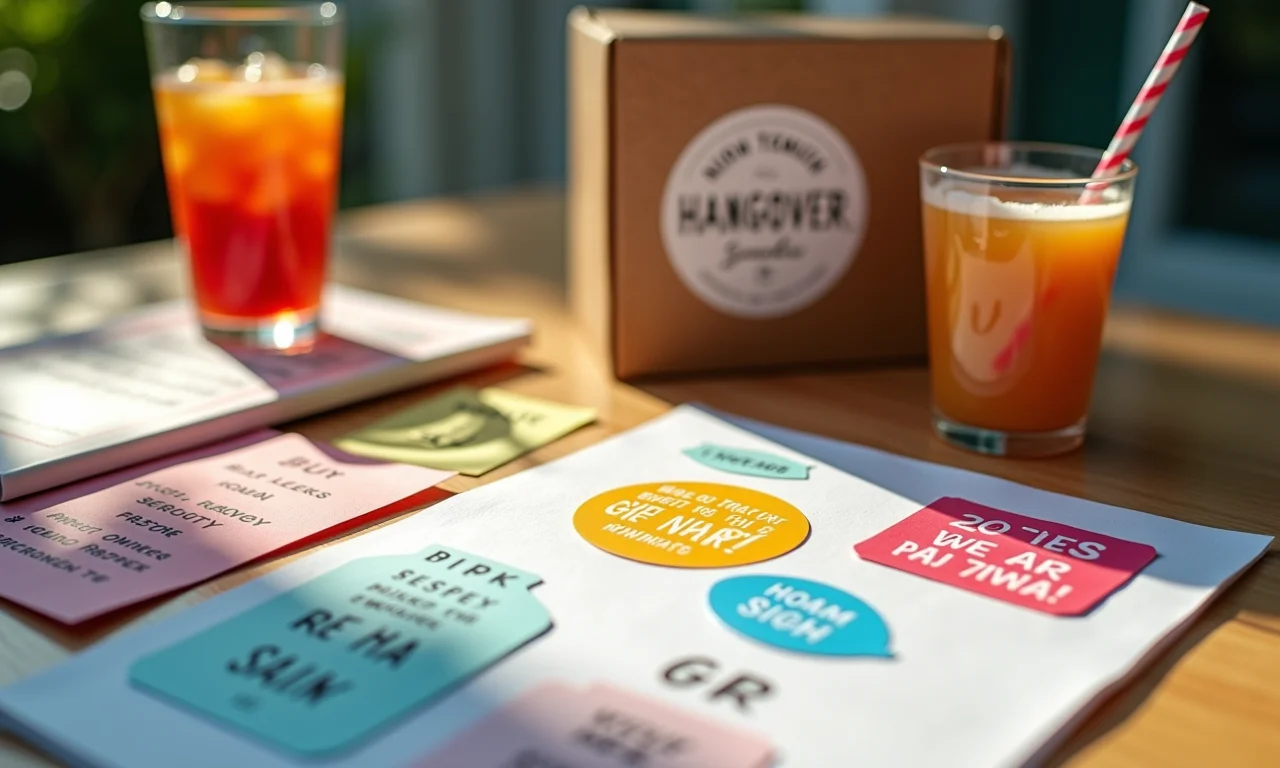 Kit ressaca personalizado com adesivos divertidos e mensagens carinhosas.