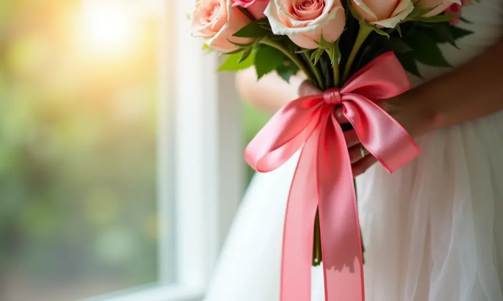 Laço de buquê de casamento elegante e bem feito.