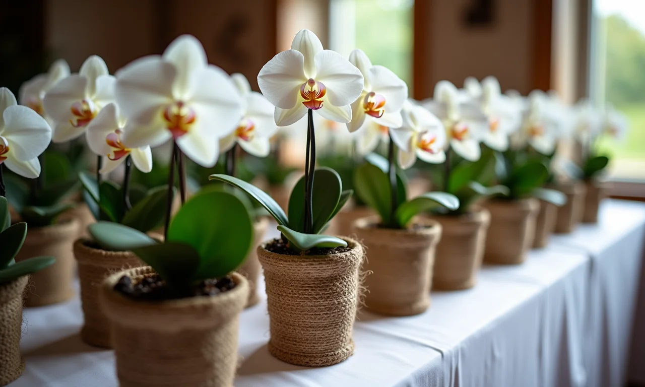 Lembrancinhas de casamento com mini orquídeas.