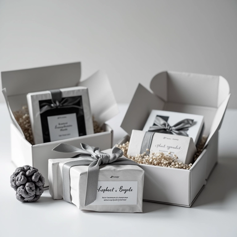 Lembrancinhas de casamento criativas em preto e branco.