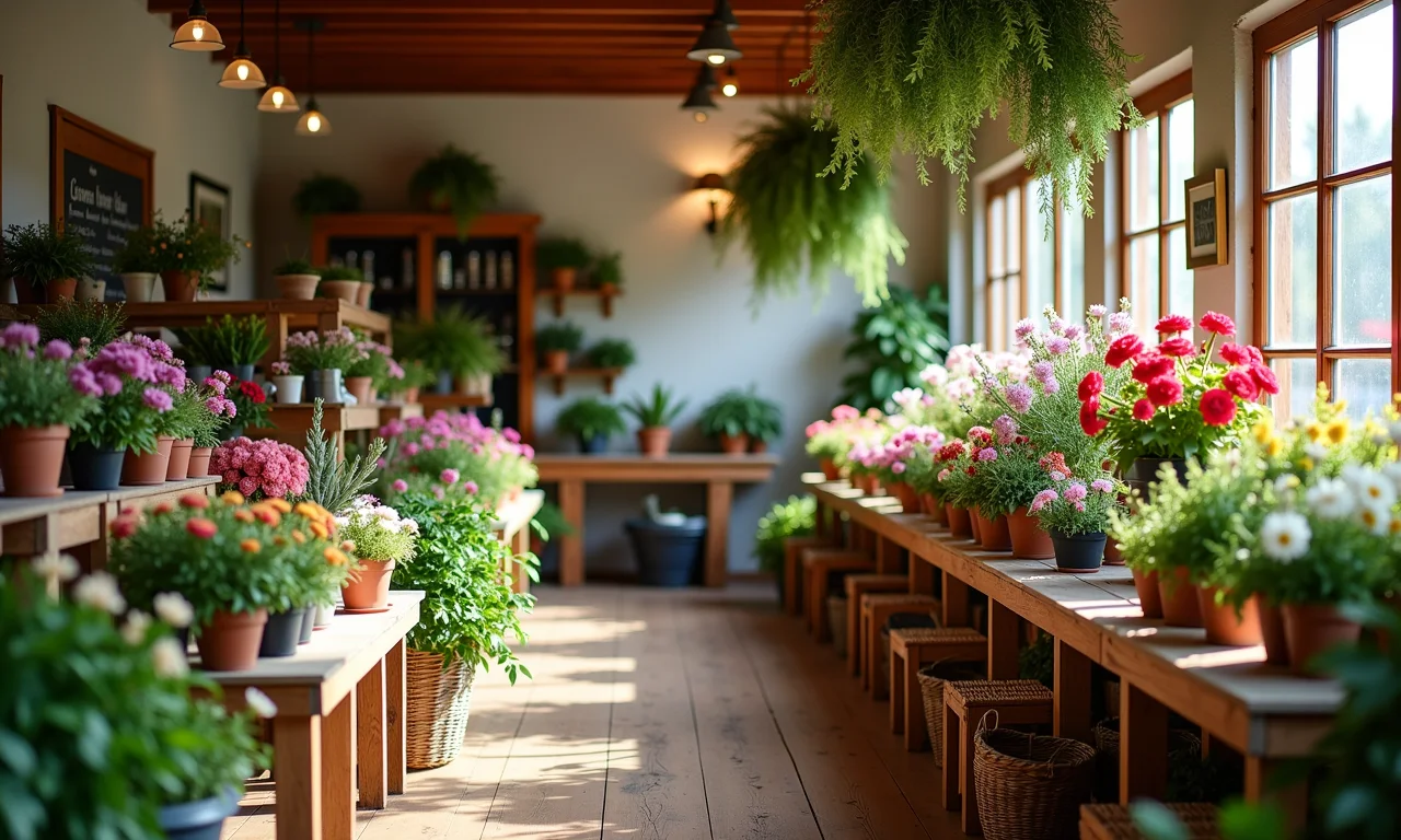 Loja de flores com variedade de flores plantadas para casamentos.
