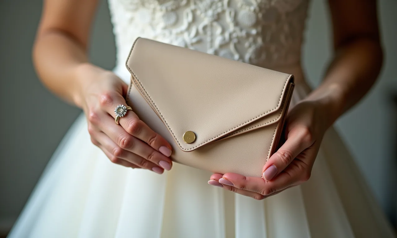 Mão escolhendo uma bolsa bege em meio a outras cores.