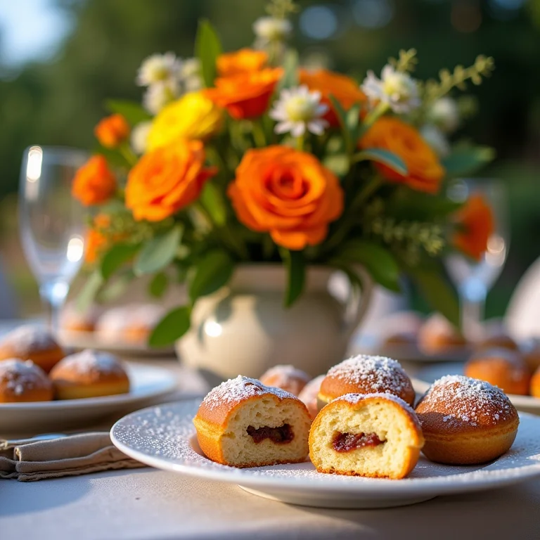 Mesa de casamento decorada com flores e doces brasileiros