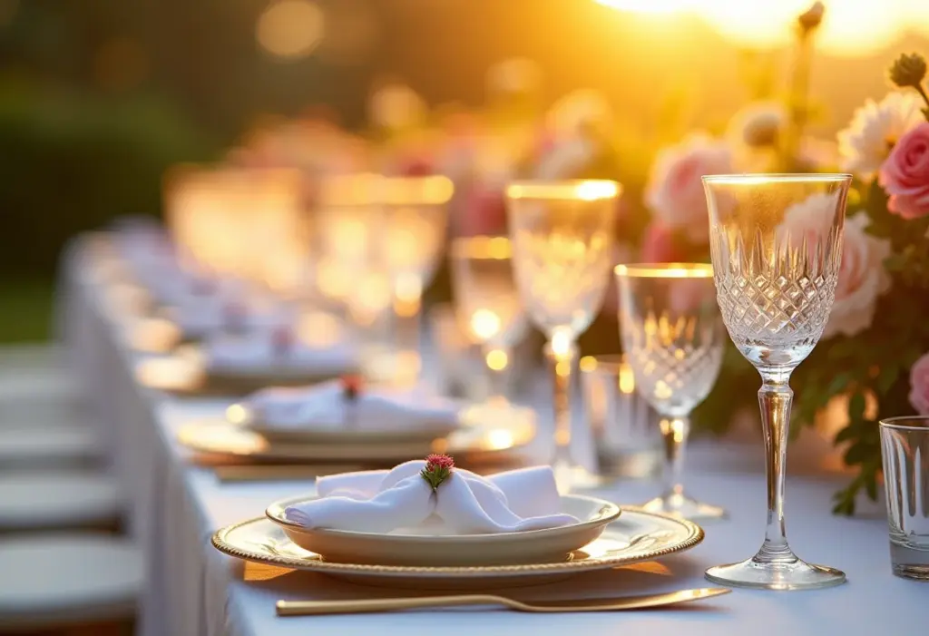 Mesa de casamento elegante com sousplats sofisticados